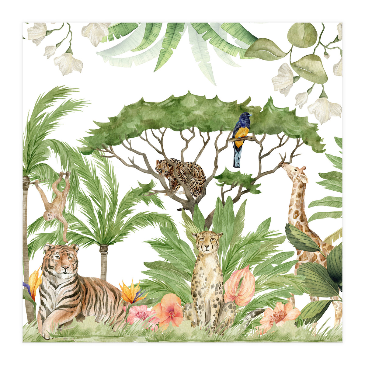 Watercolor Animals Savannah Landscape (Print Only)