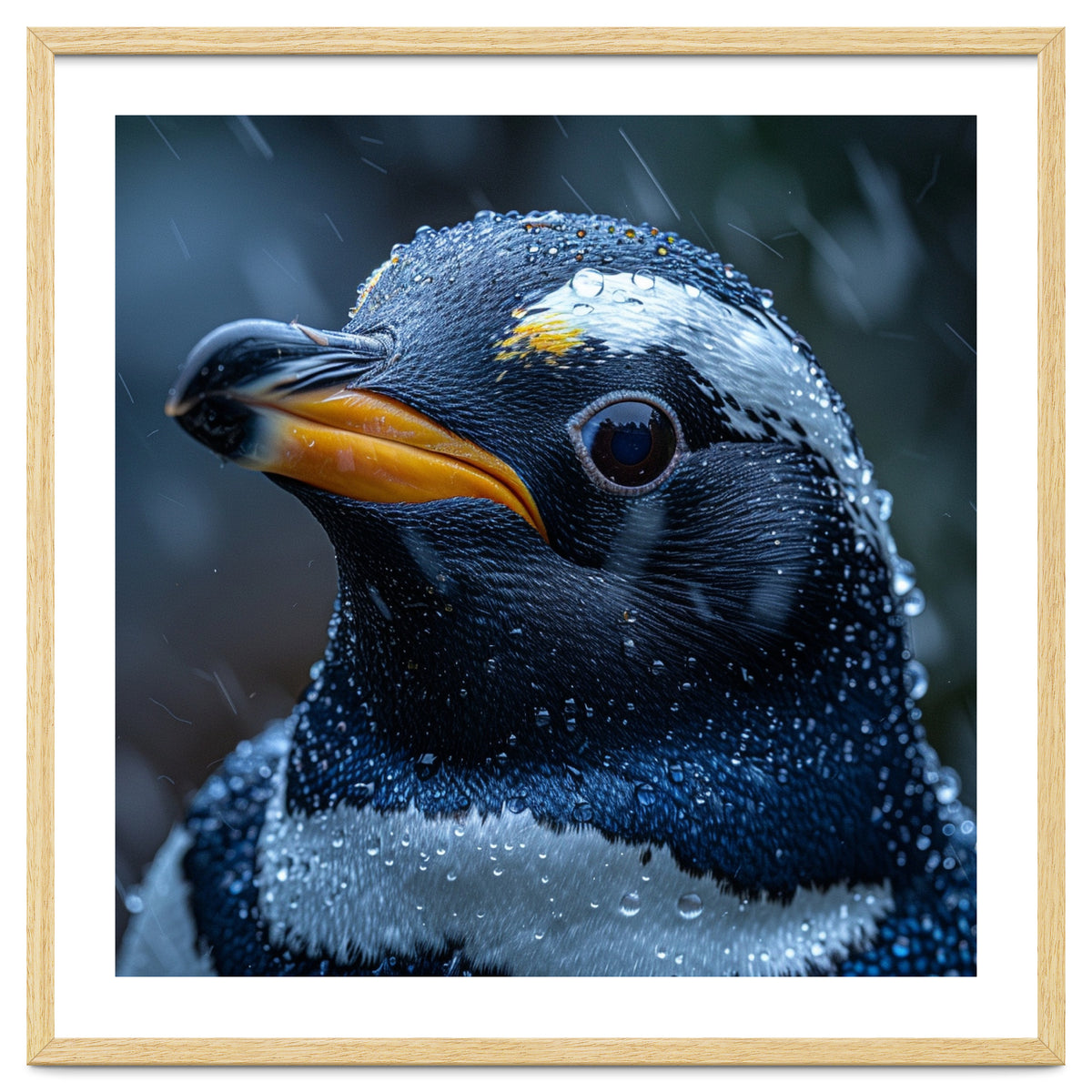 Macro view of a Penguin with Water Droplets