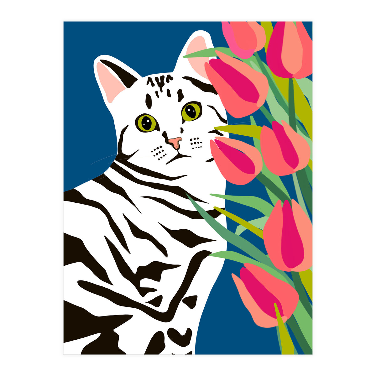 The Poser, Cat Cute Pet Animals Illustration, Pop Of Color Eclectic Pets Bohemian Contemporary Still Life (Print Only)