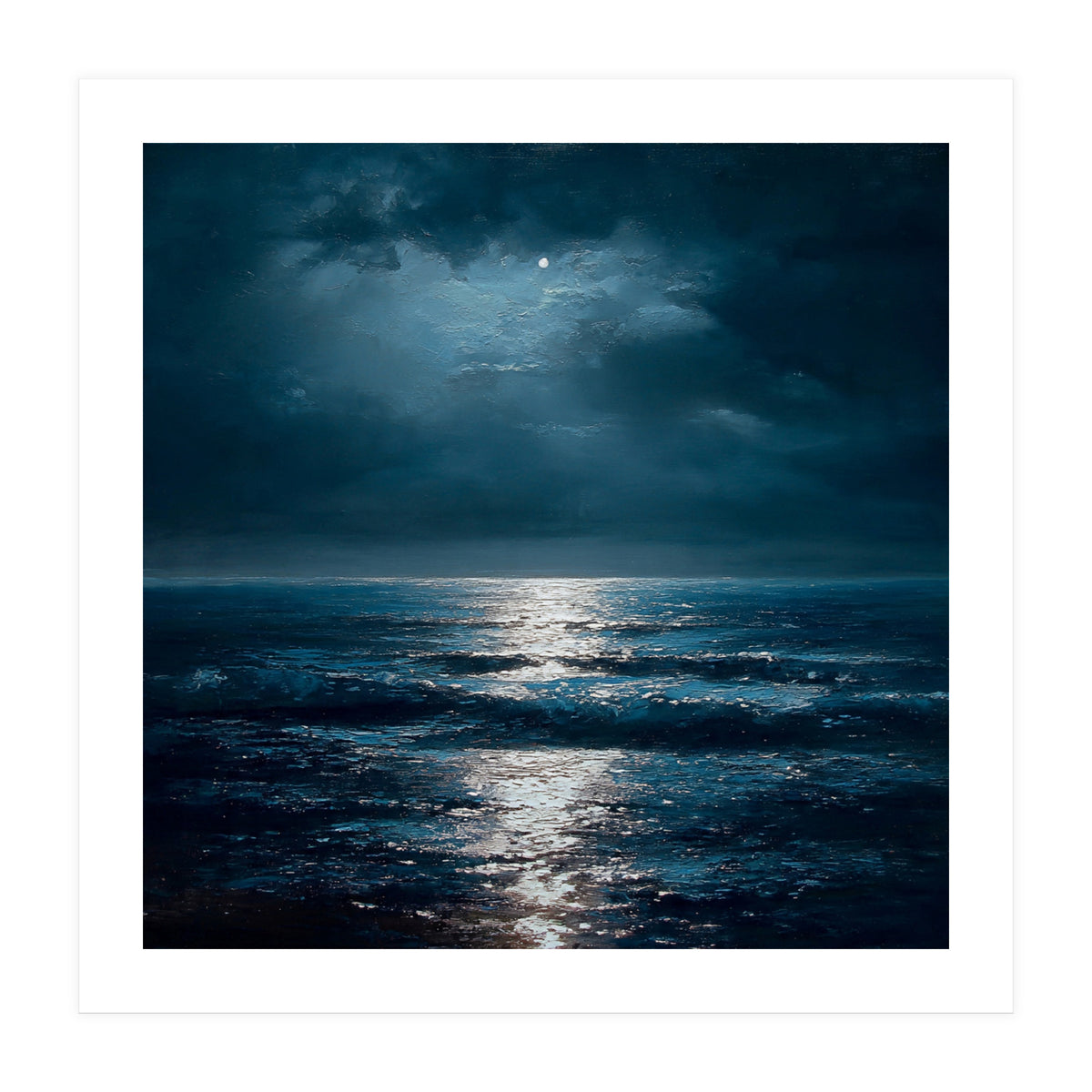 Ethereal Moonlight Over Midnight Ocean Waves (Print Only)