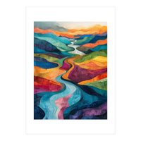 Colorful Abstract River Valley Landscape Art (Print Only)