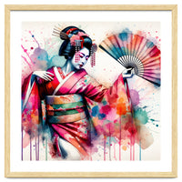 Vibrant Geisha With Rainbow Hand Fan