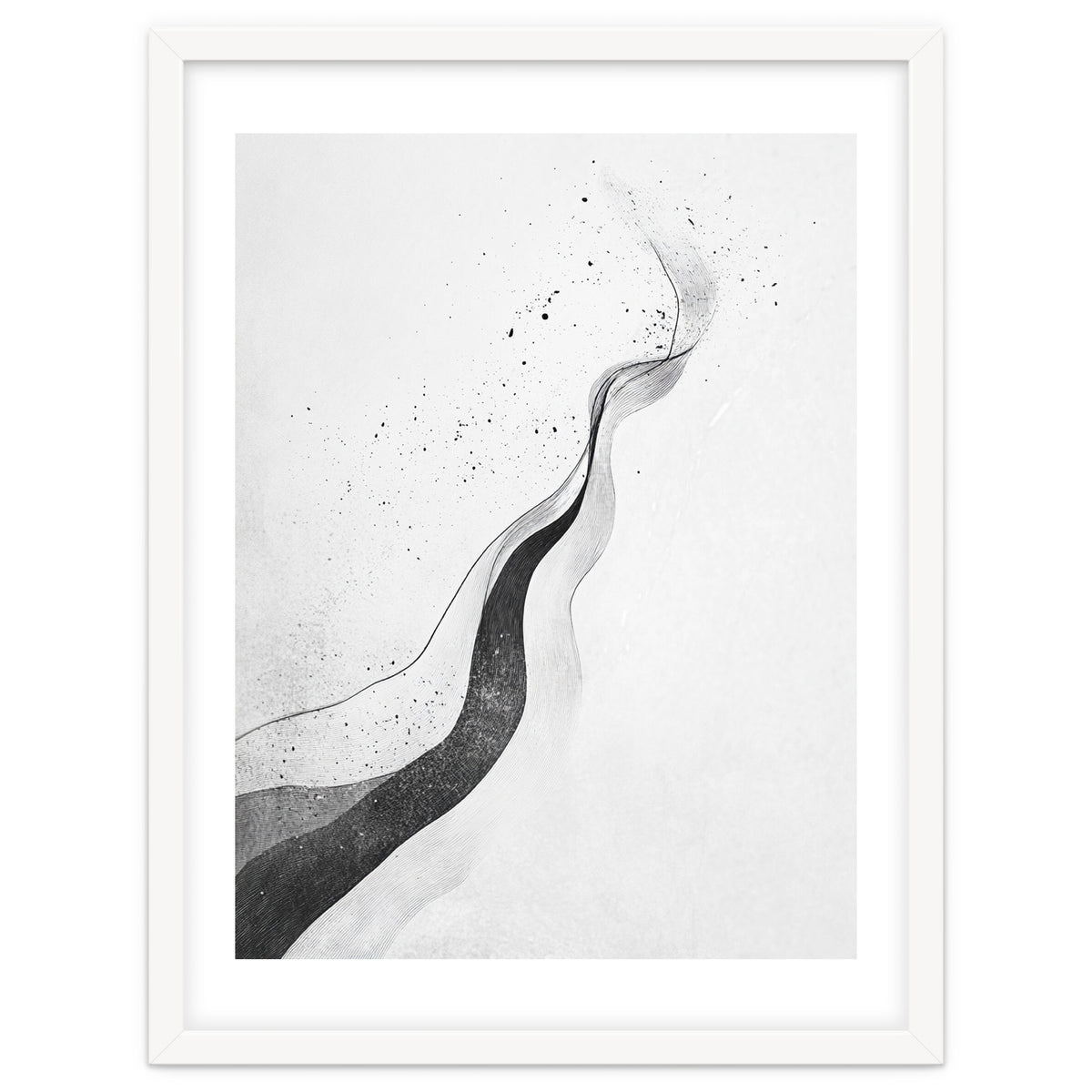 Abstract Black And White Ink Flowing Lines With Splatter