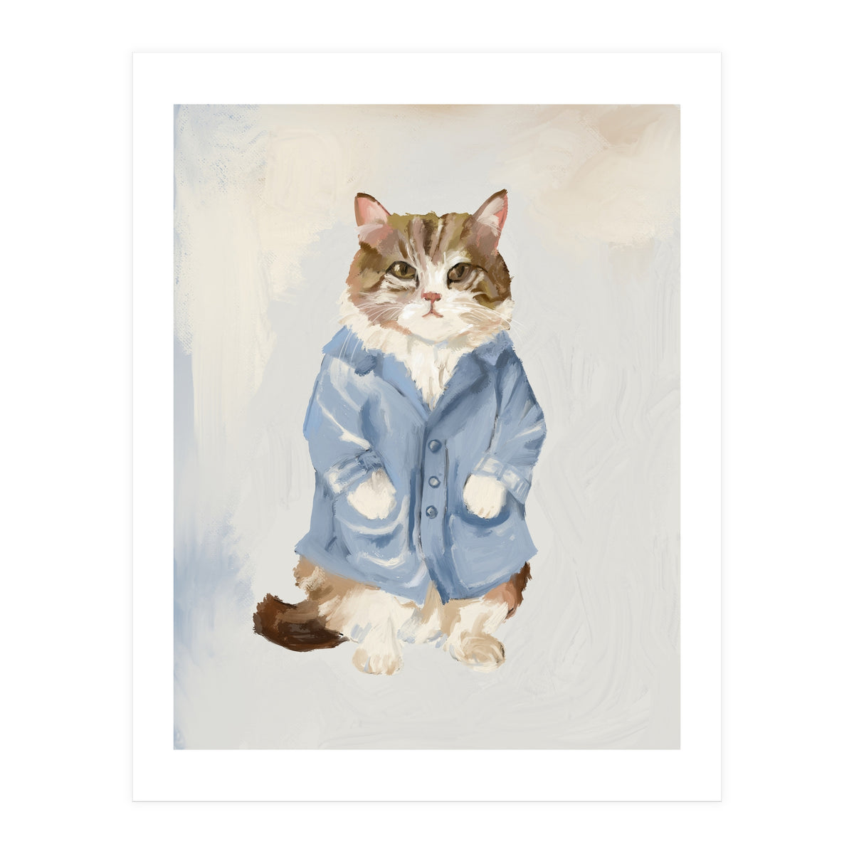 Sir James fluffy Tom cat in his blue pajamas oils (Print Only)