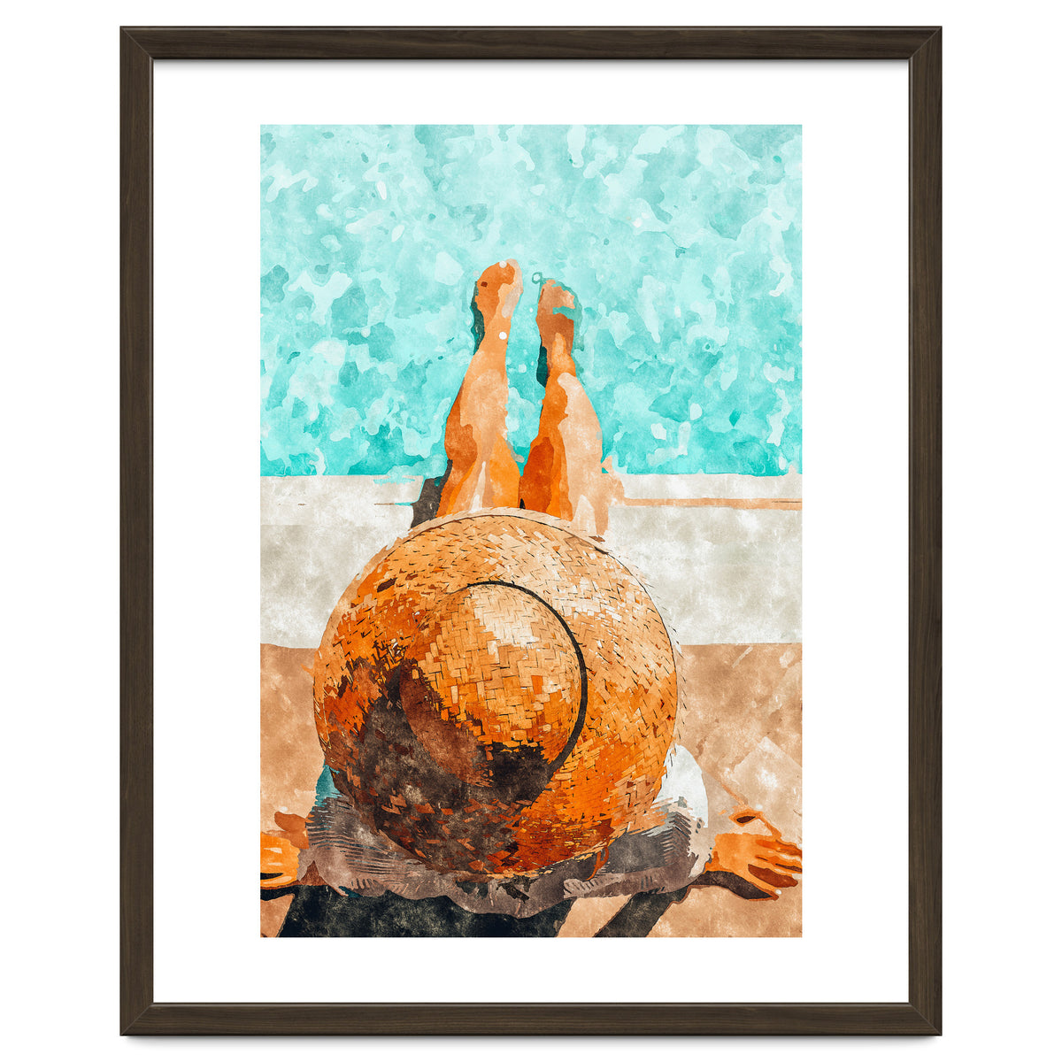 By The Pool All Day, Summer Travel Woman Swimming, Tropical Fashion Bohemian Painting