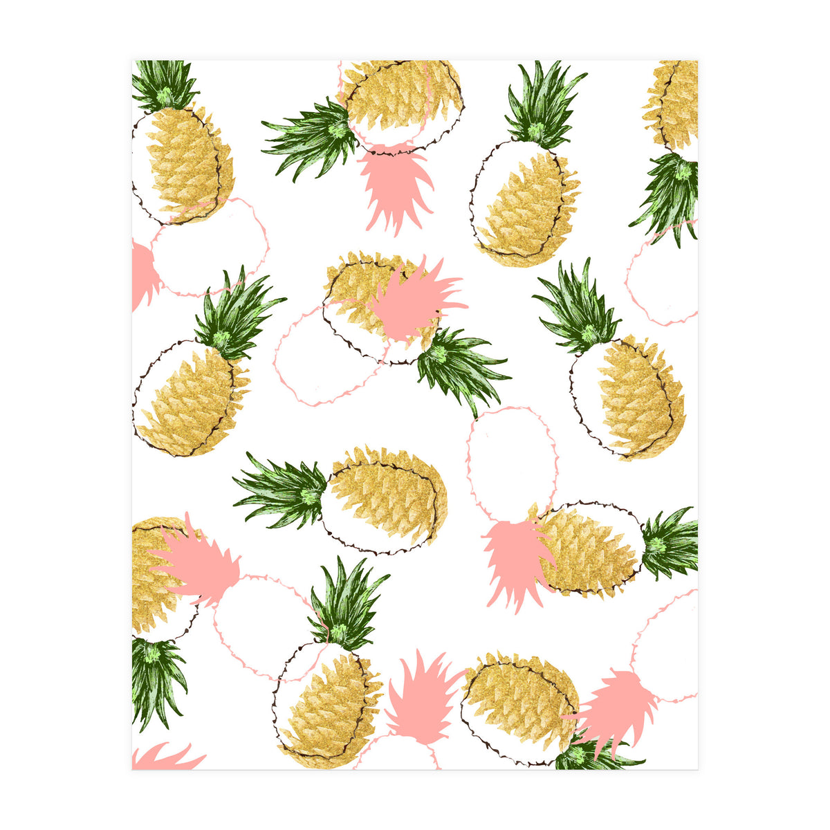 Pineapples & Pine Cones, Eclectic Tropical Nature Illustration, Quirky Fun Fruit Food Graphic Design (Print Only)