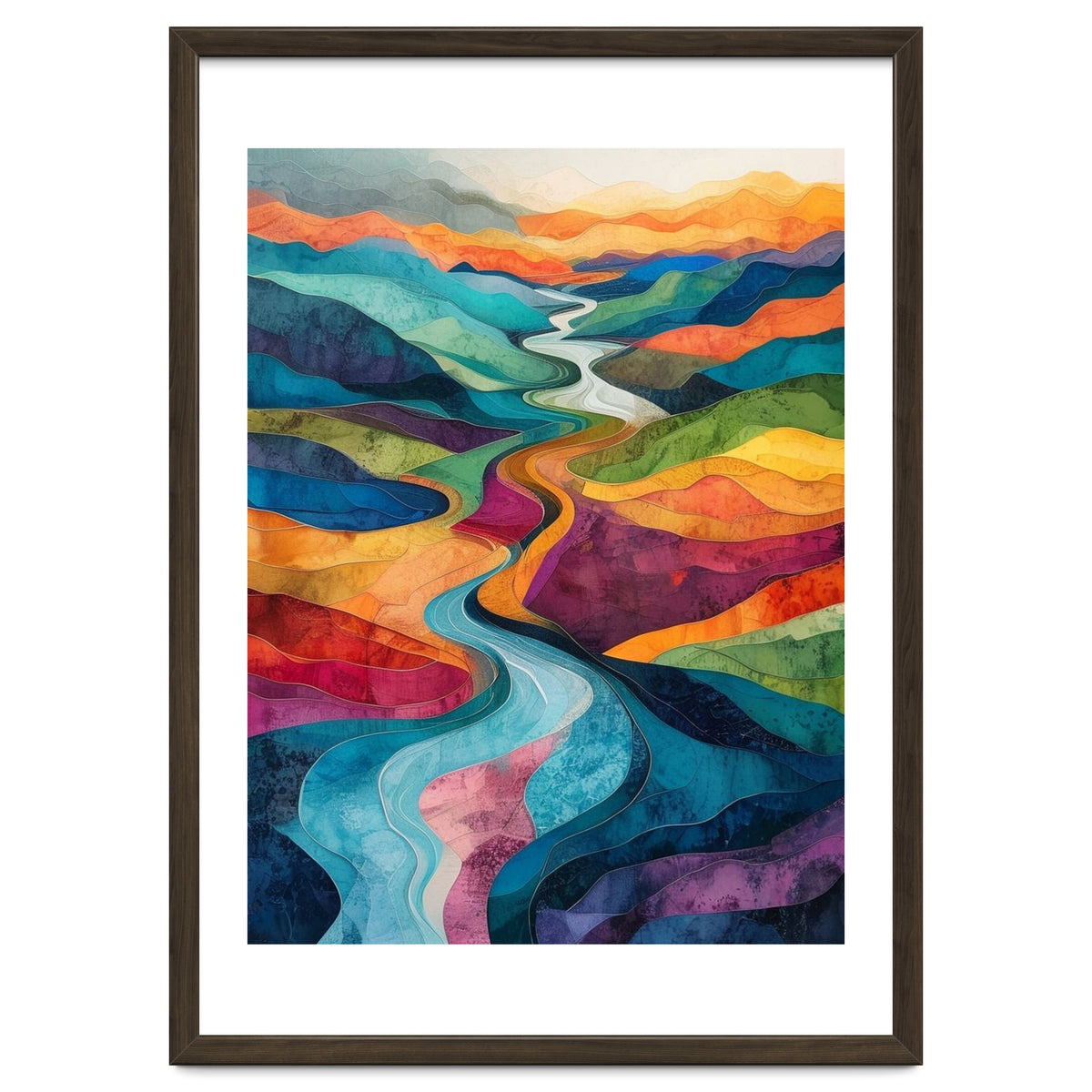 Colorful Abstract River Valley Landscape Art