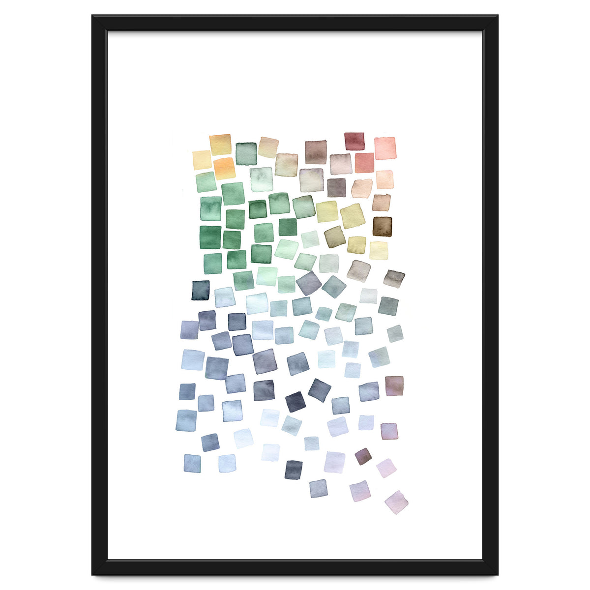 Watercolor Geometric Square Shapes Blue