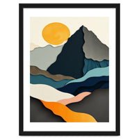 Minimalist Layered Mountain Landscape with Golden Sun