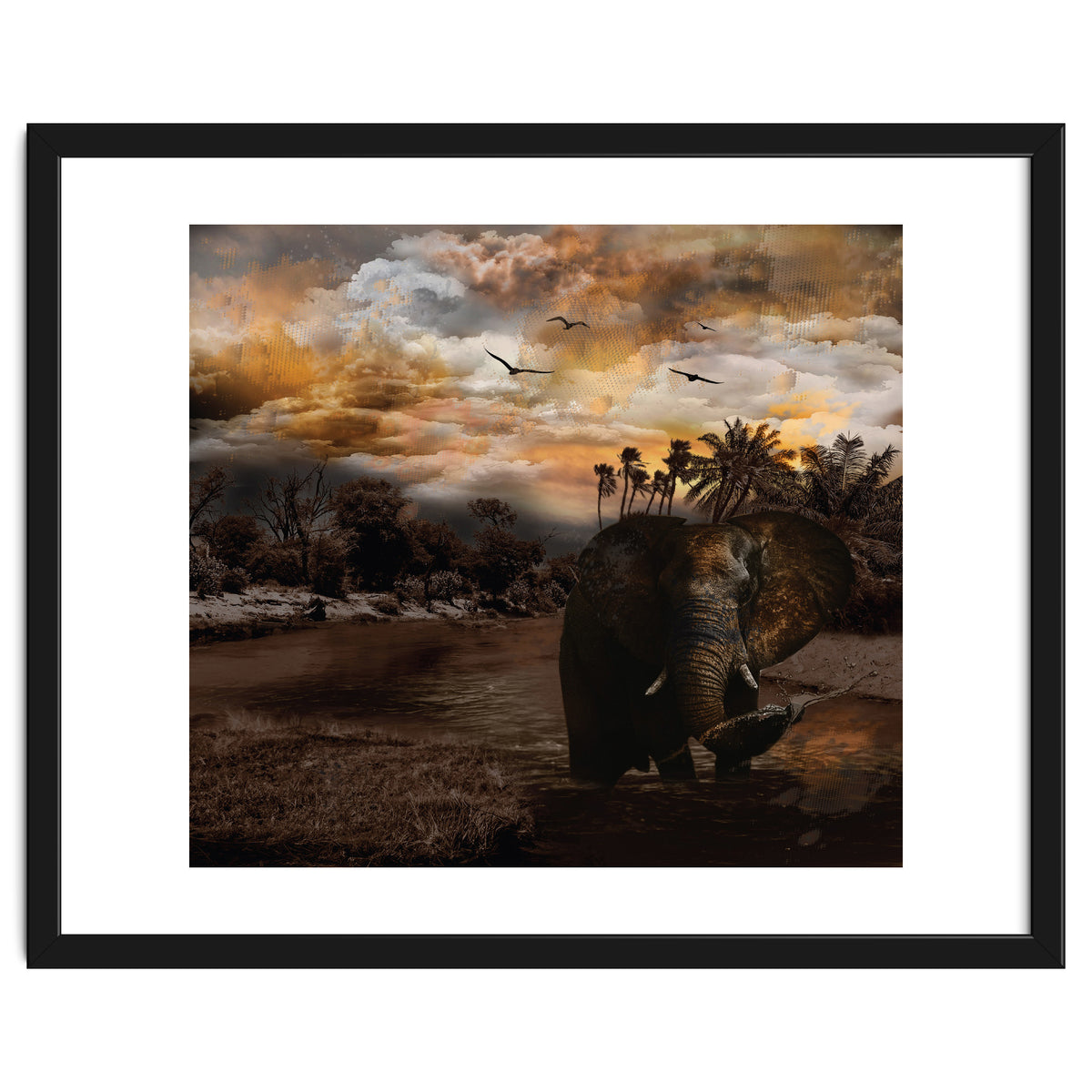 Elephant Scenic Golden Sunset African Wildlife Landscape