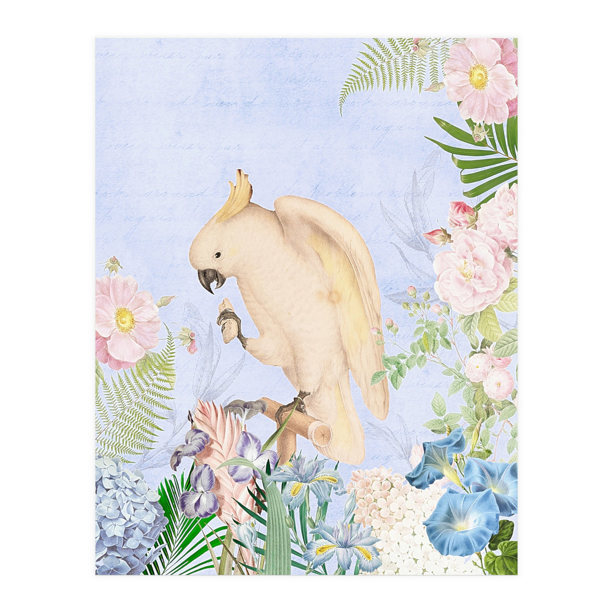 White Cockatoo In Flower Jungle  (Print Only)