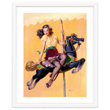 Pinup Sexy Girl Riding A Wooden Horse thumbnail