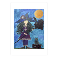 Cassandra, the Little Witch, with Merlin, the cat, and Circe, the Raven (Print Only)