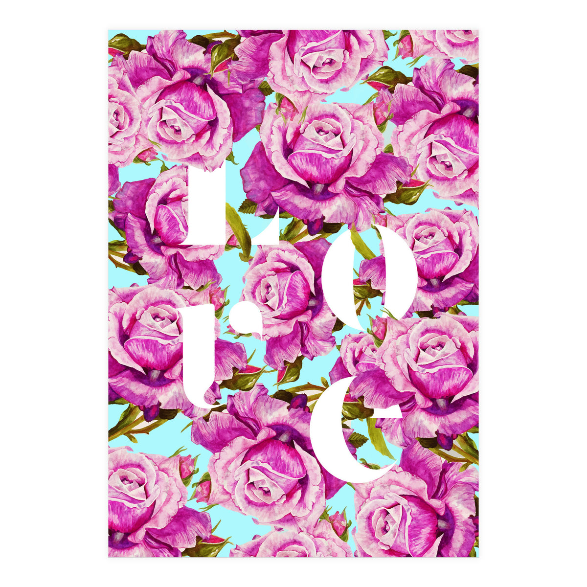 Love, Floral Typography Valentine's Graphic Design, Eclectic Modern Boho Botanical Rose Illustration (Print Only)