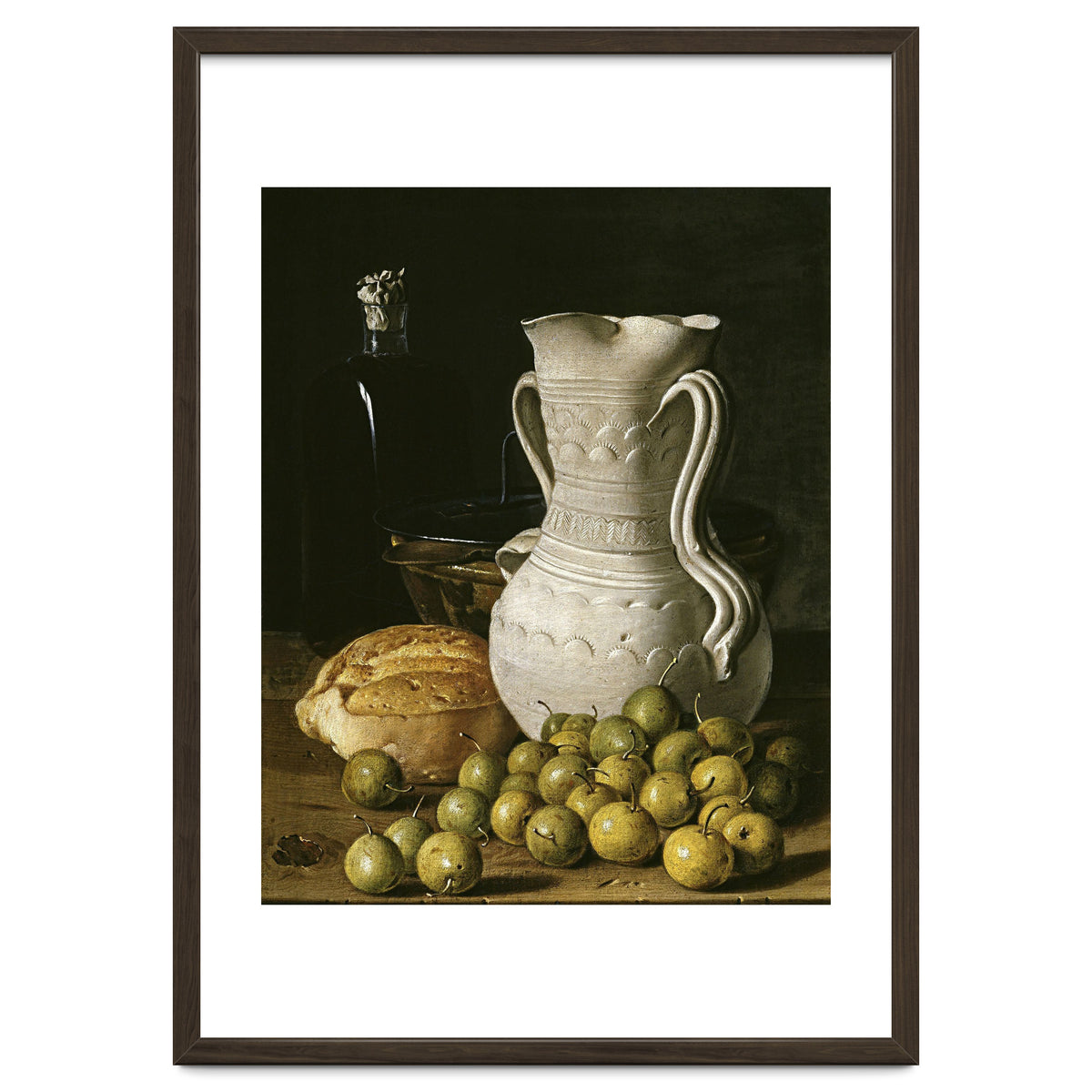 Luis Egidio Meléndez: 'Still Life with Small Pears, Bread, White Pitcher, Glass Bottle, and.., 1760.