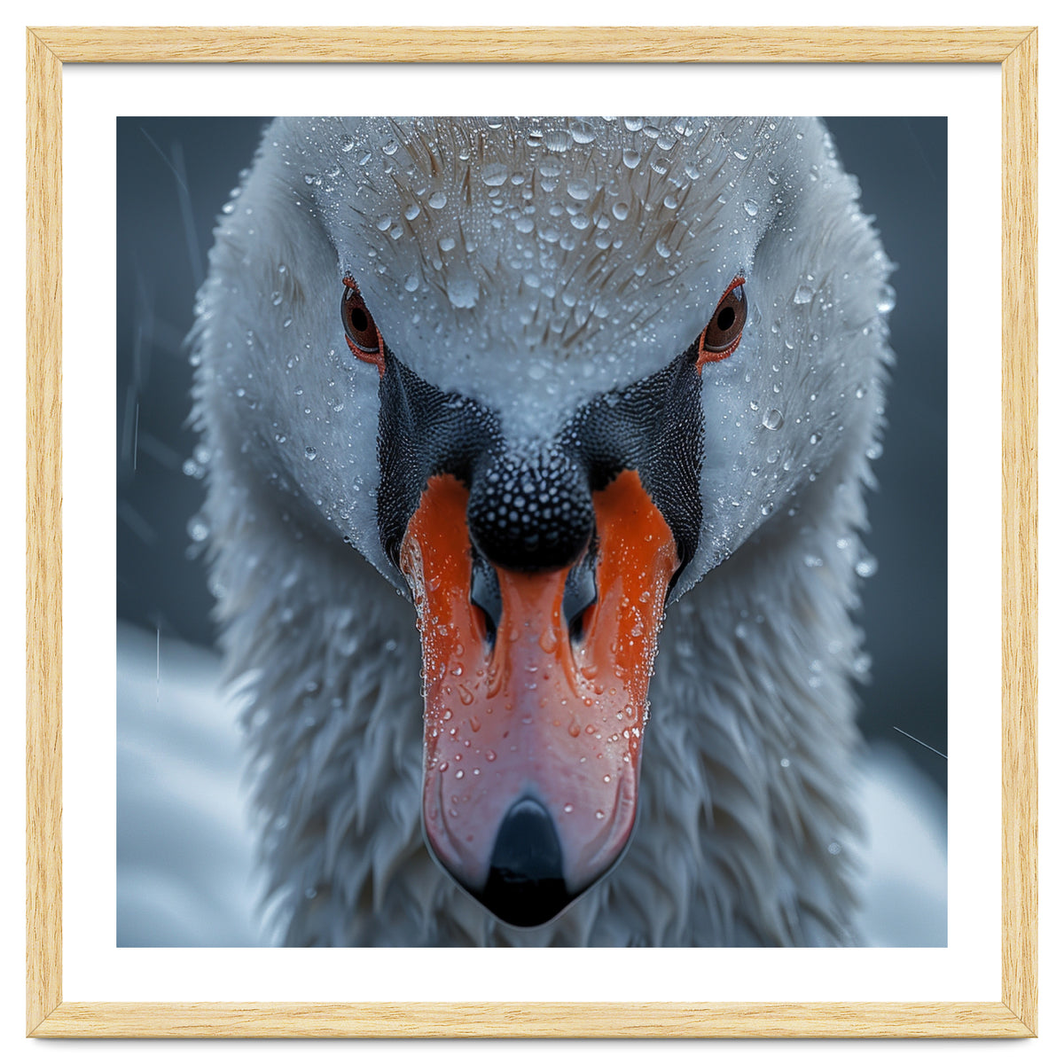 Close Up Of A Swan's Face With Water Droplets