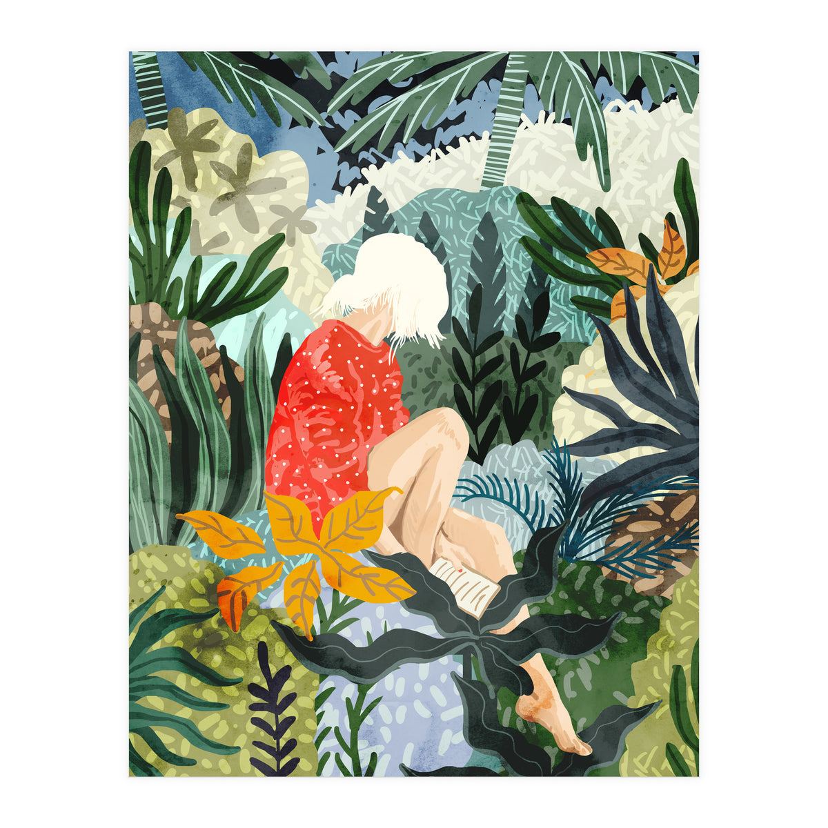 The Distracted Reader | Mindfulness Solo Travel | Bohemian Jungle Botanical Mood | Nature Book Lady (Print Only)