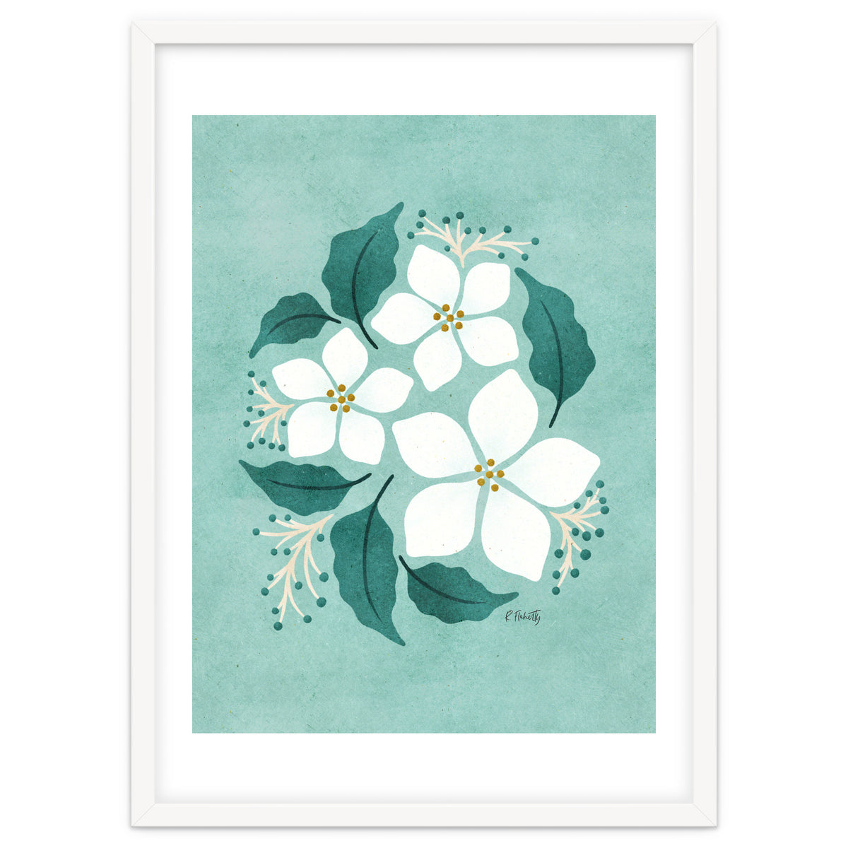 White Flowers On Mint