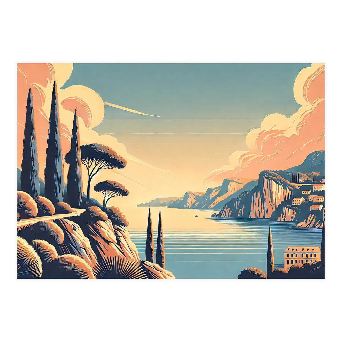 Vintage French Riviera Poster, France (Print Only)