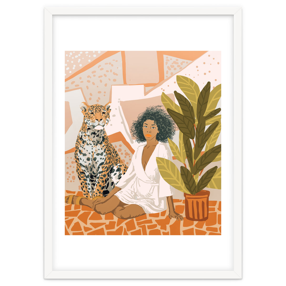 House Guest | Modern Bohemian Black Woman | Urban Jungle Decor | Wild Cat Leopard Pet | Plant Lady