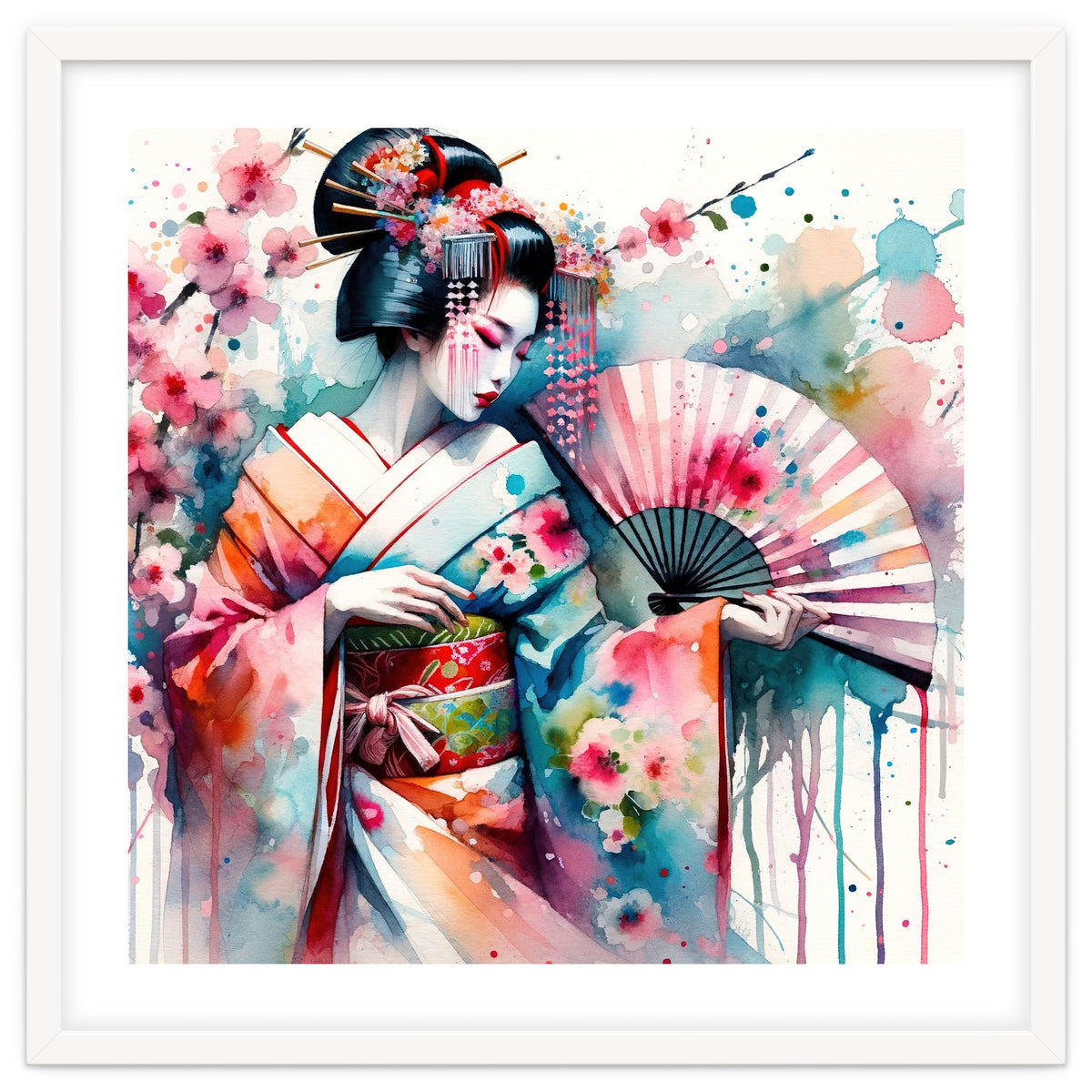 Watercolor Geisha Dancer #2