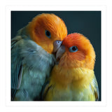 Lovebirds Couple Nuzzling With Orange And Yellow Feathers (Print Only) thumbnail