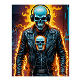 Fiery Skeleton Biker In Headphones (Print Only) thumbnail