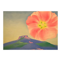Georgia O’Keeffe – Hollyhock Pink with Pedernal (1937) | Vibrant Modernist Floral Landscape of New Mexico (Print Only)