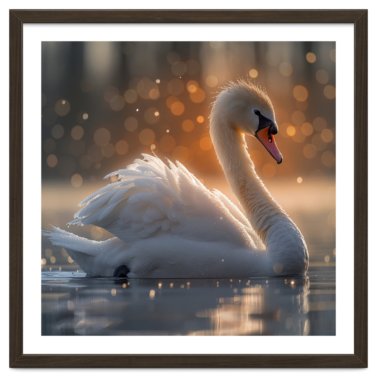 Majestic Swan Gliding On Water During Sunset Golden Hour Wildlife