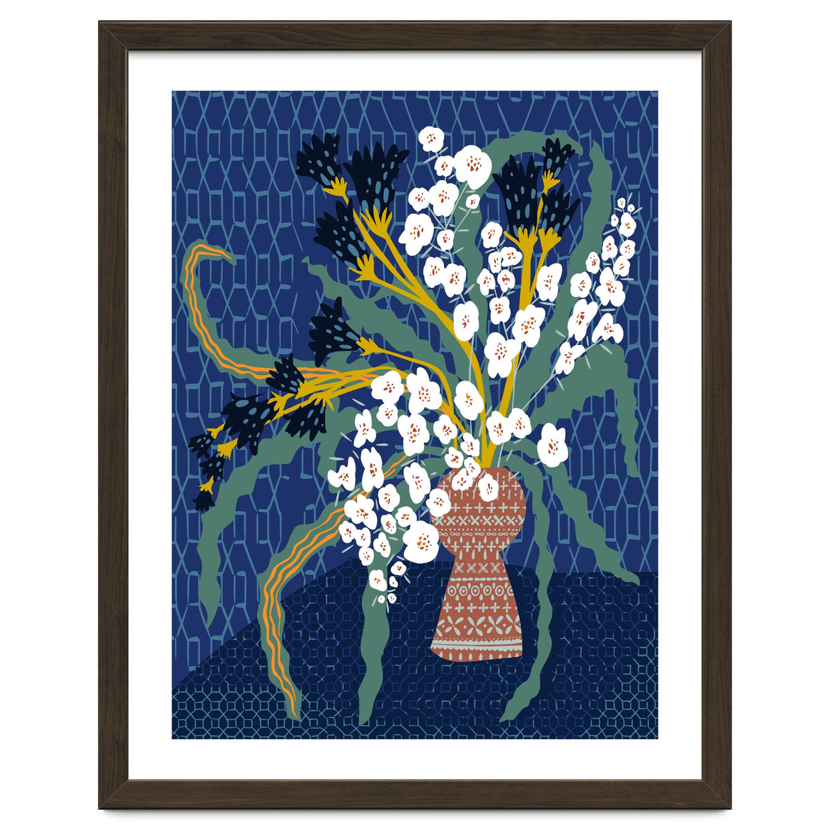 Floral contemporary still life dark blue