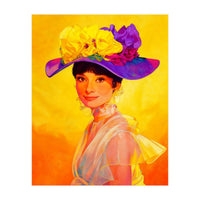 Audrey Hepburn Pop Art, Vibrant Floral Hat Portrait, Iconic Movie Star Illustration (Print Only)