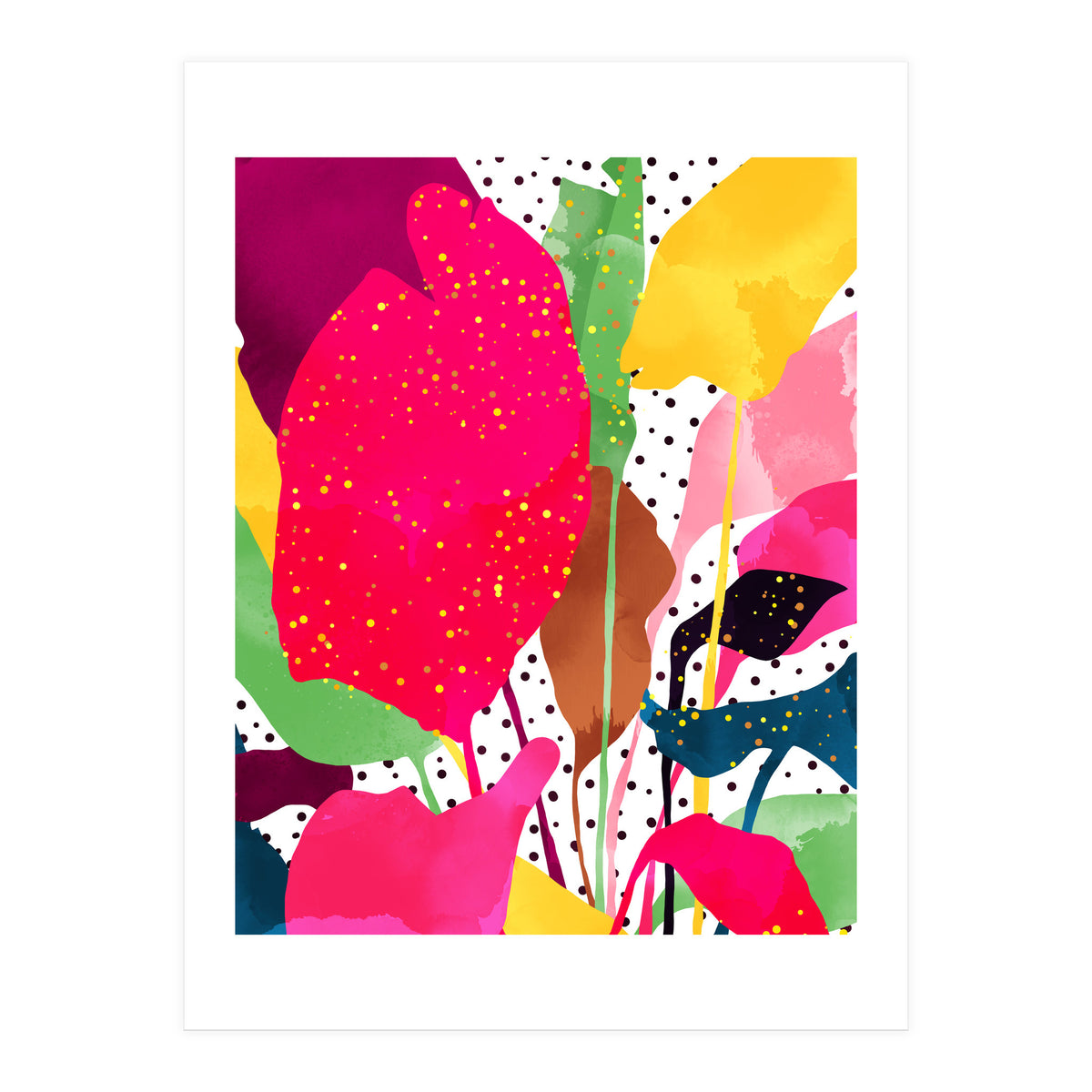 Modern Botanical, Nature Plants Tropical Jungle Garden, Eclectic Pop Of Color Glitter Gold Bohemian Graphic (Print Only)
