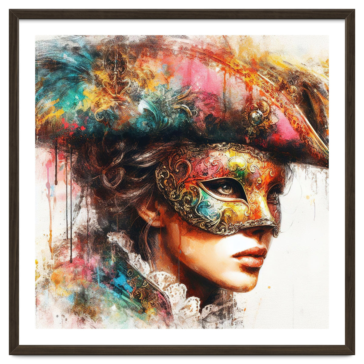Watercolor Carnival Venetian Mask Woman