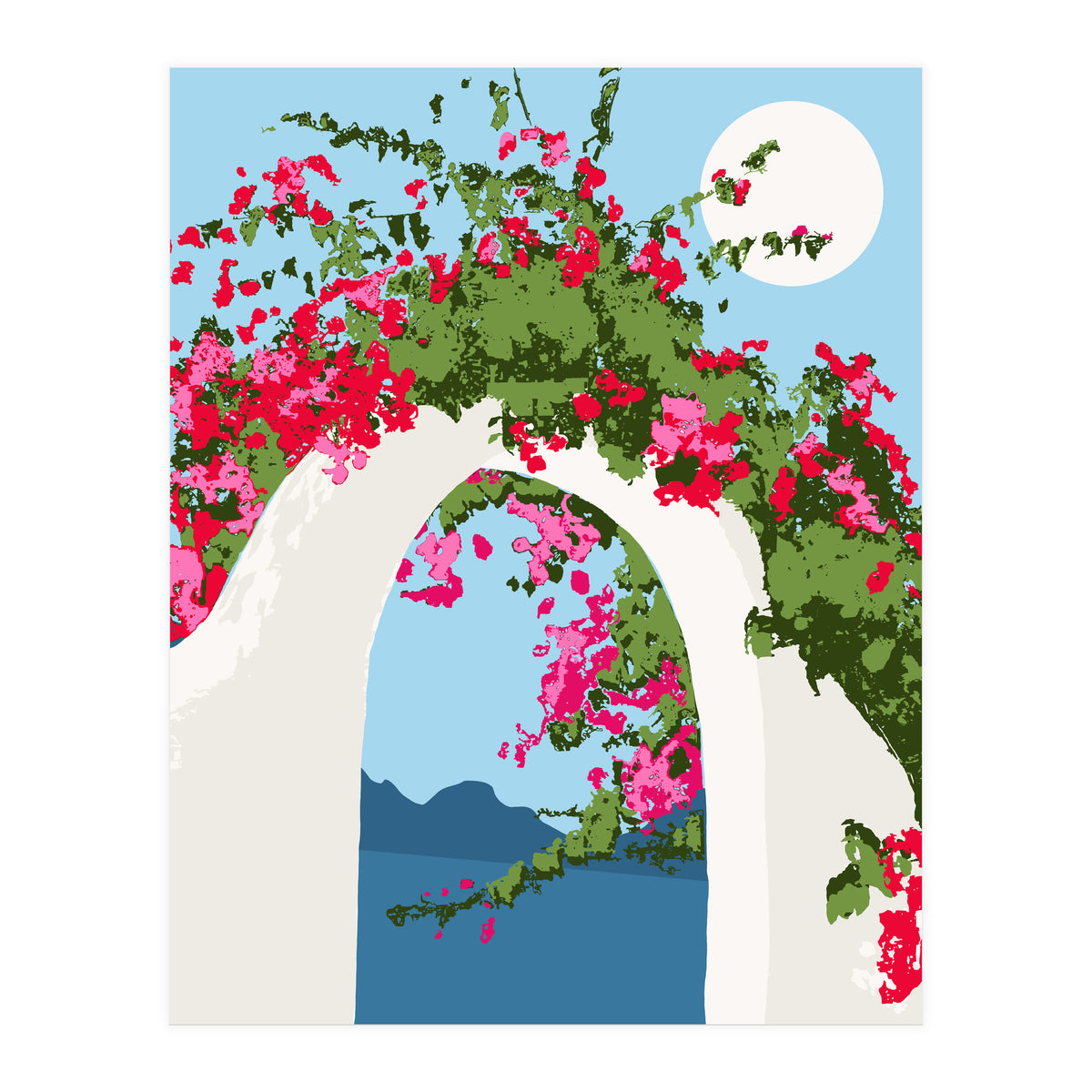 Bougainvillea Arch, Greece Santorini Architecture Travel, Summer Botanical Nature Bohemian, Eclectic Boho (Print Only)