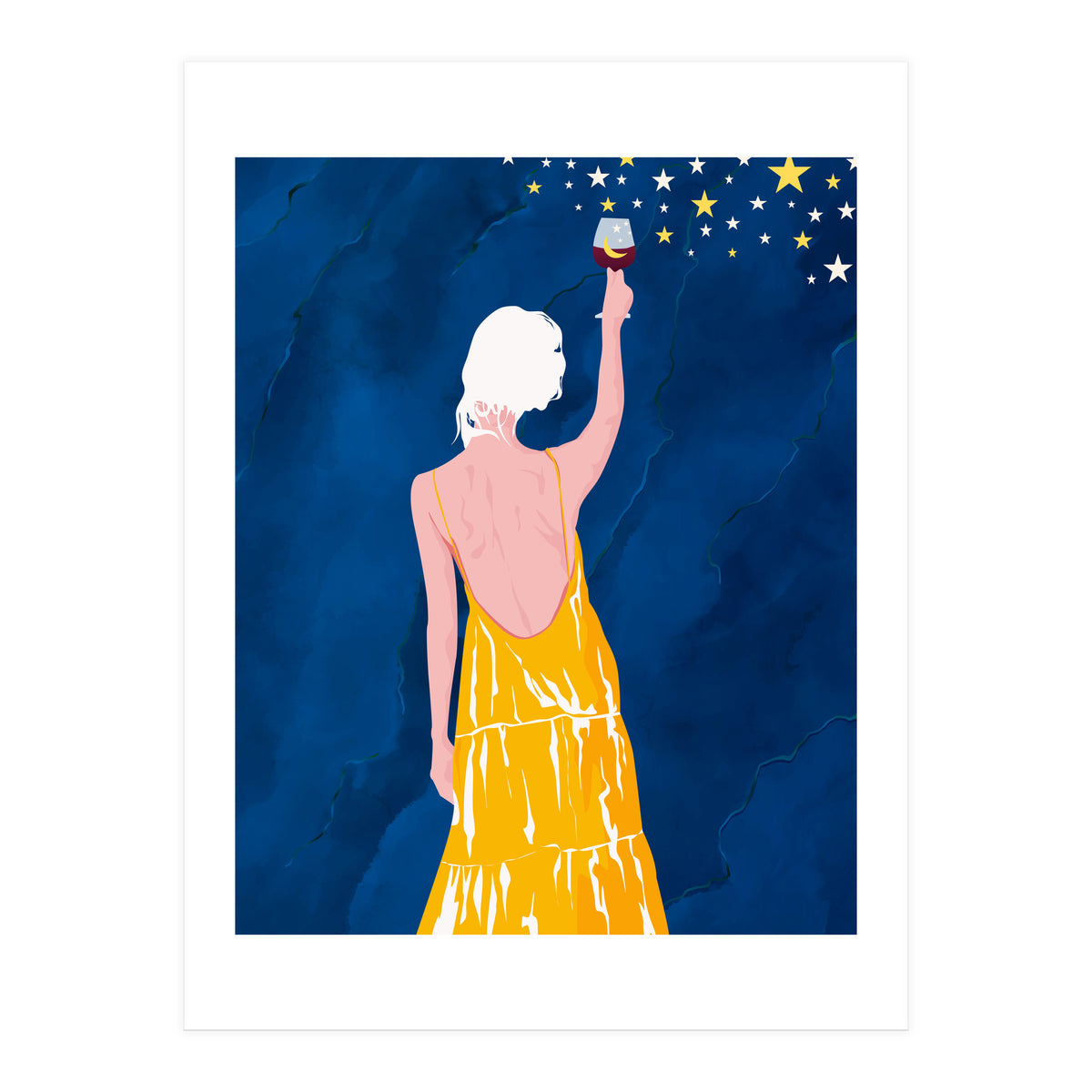 Pour Me Some Magic, Moon Stars Night Sky, Bohemian Woman Positivity Hope Miracle, Wine Holidays New Years Eclectic Gifts (Print Only)