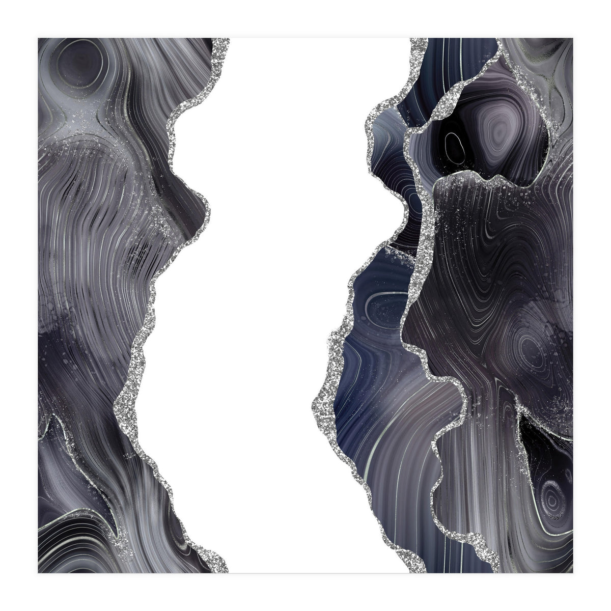 Black & Silver Glitter Agate Texture 05 (Print Only)
