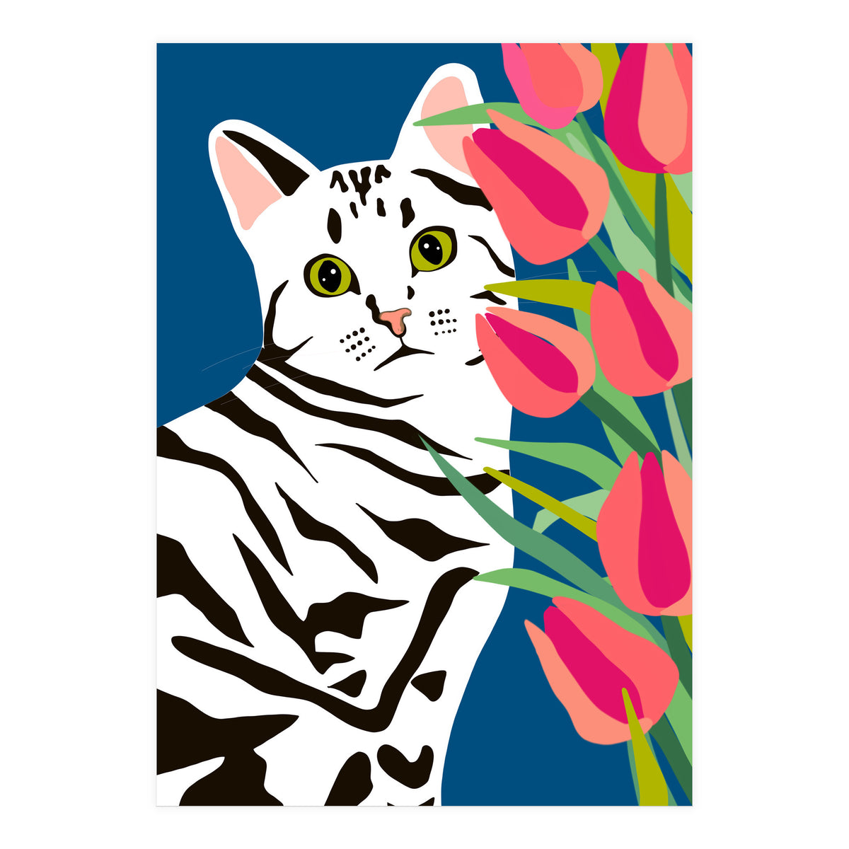 The Poser, Cat Cute Pet Animals Illustration, Pop Of Color Eclectic Pets Bohemian Contemporary Still Life (Print Only)