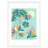 Drawn To The Moon, Stork Heron Flamingo Birds, Tropical Pastel Wildlife Forest Nature, Animals Jungle Bohemian Eclectic Fly thumbnail
