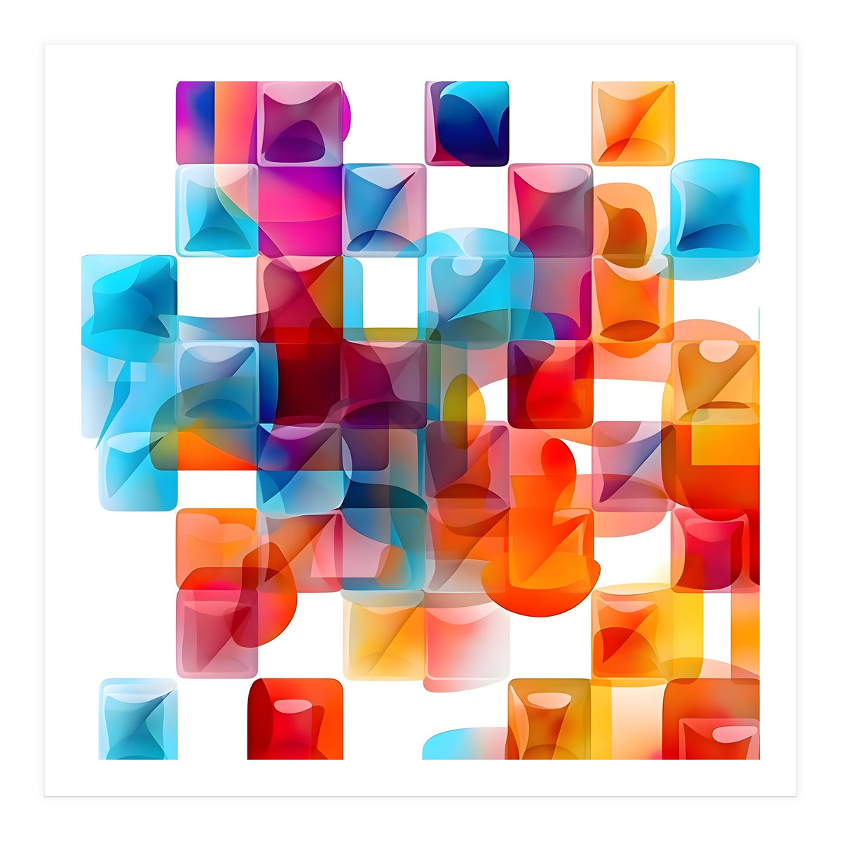 JELL, Multi-colored squares against a white backdrop. (Print Only)