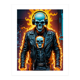 Fiery Skeleton Biker In Headphones (Print Only) thumbnail