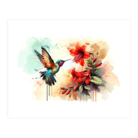 Dance Of Hummingbird And Crimson Flowers (Print Only)