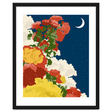 Moonlight, Vintage Botanical Nature Floral, Night Sky Illustration, Bohemian Eclectic Plants Blossom Starry Night thumbnail