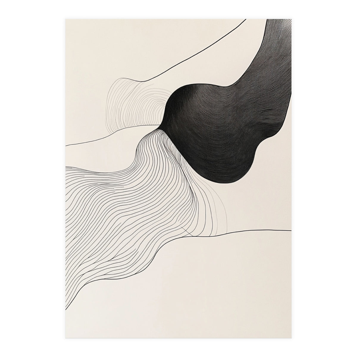 Abstract Black And White Organic Flowing Lines Art (Print Only)