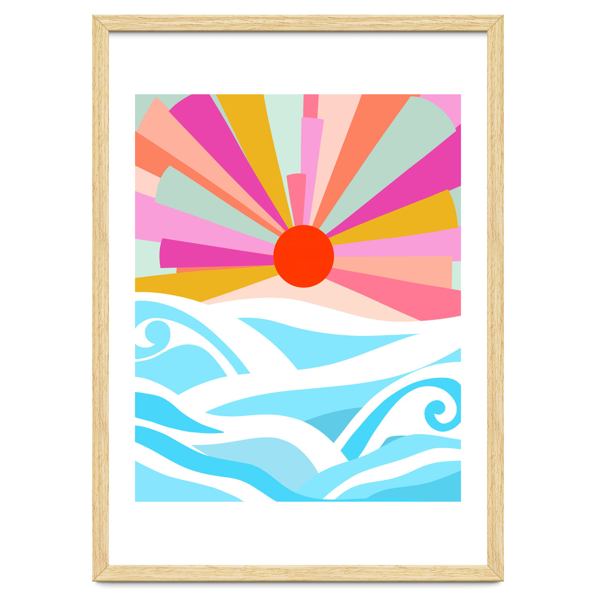 Boho Sunrise, Bohemian Abstract Landscape Nature, Colorful Illustration Ocean Sea Beach Summer, Positive Vibes Mindset