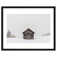 Wooden shed with snow