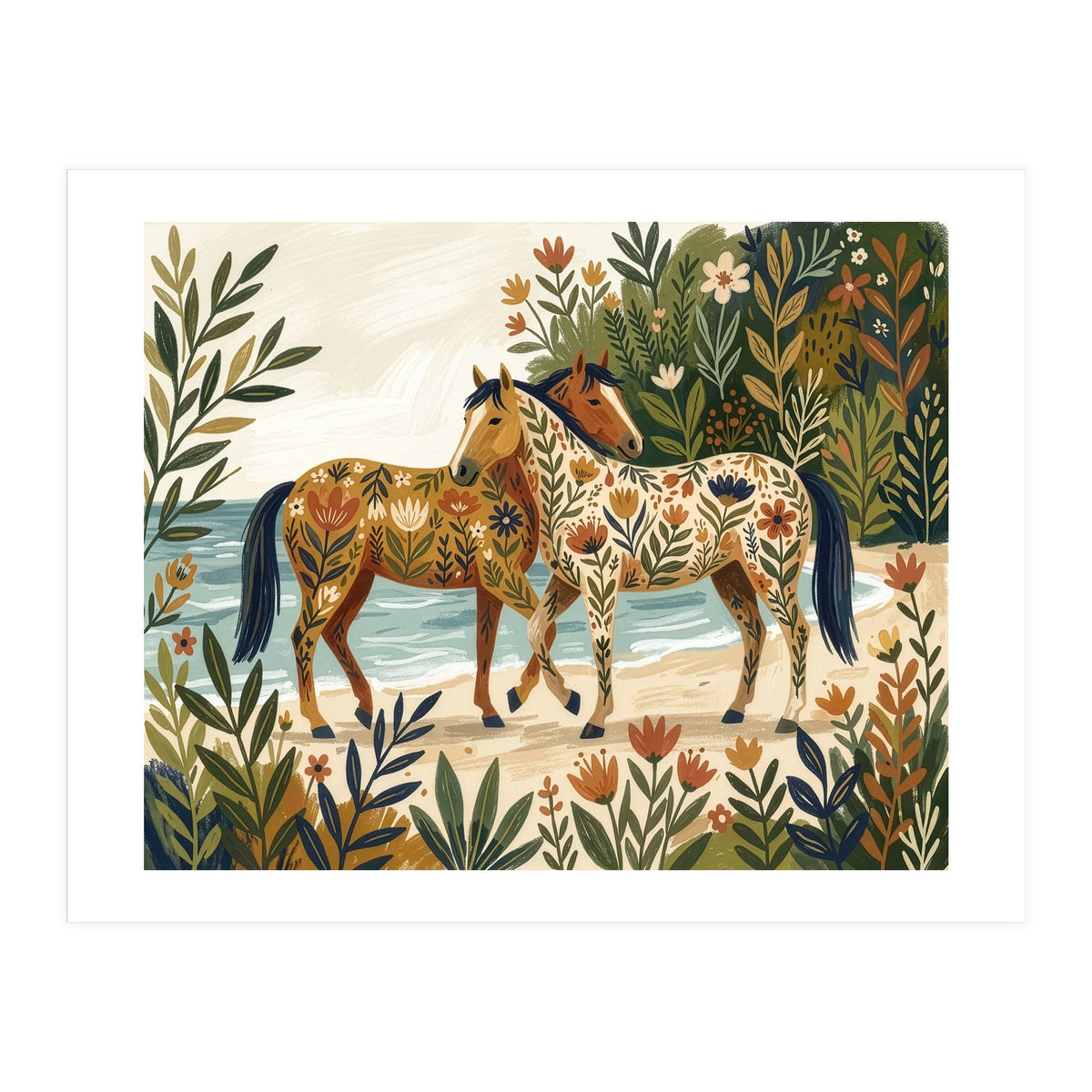 Horses In Blooming Paradise (Print Only)