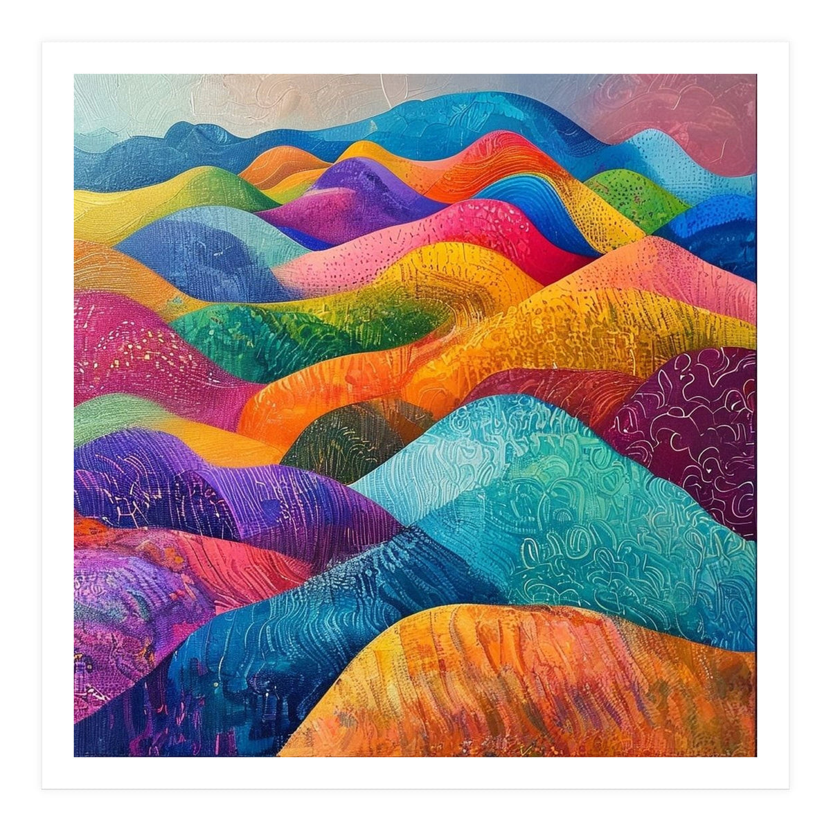 Vibrant Rainbow Rolling Hills Landscape (Print Only)
