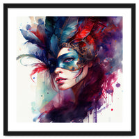 Turquoise Feathered Carnival Mask Portrait