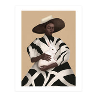 Woman In Stripes Holding A White Rabbit (Print Only)