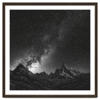 Starlit Mountain Majesty: Detailed Monochrome Milky Way